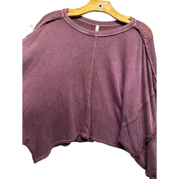FP Movement by Free People Purple Ruffle Sleeve Cropped Pullover S Oversized - Picture 4 of 9